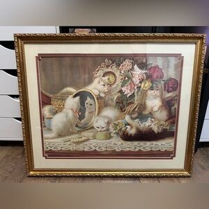 Antique VICTORIAN Cat Picture "The Five Senses" Victorian Chromolithograph Print